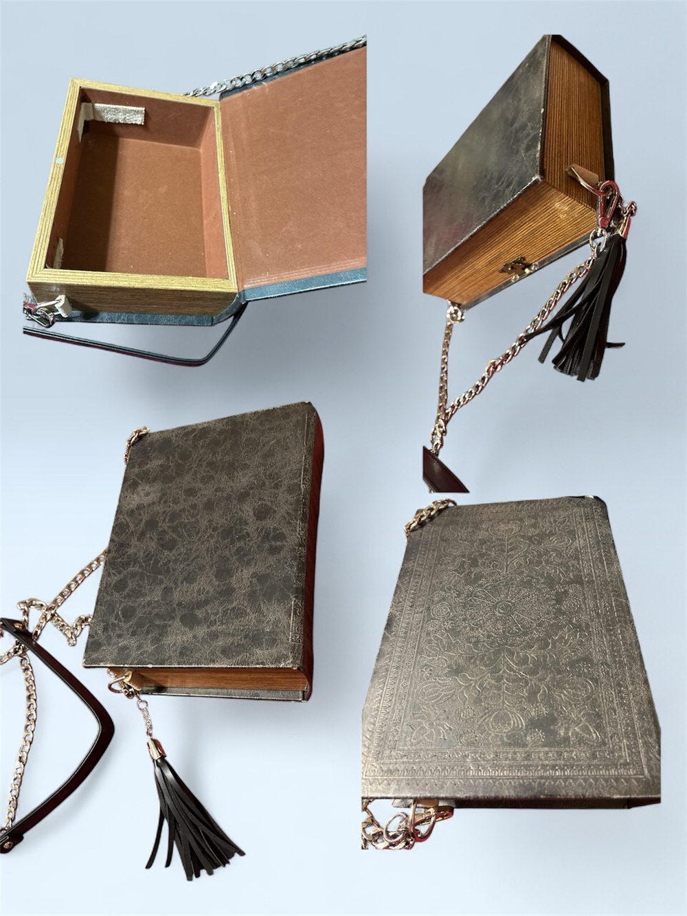 Vintage-Inspired Metallic Book Clutch Handbag - Brown/Gold